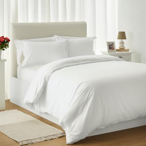 Jomy Funda nórdica - 3 Piezas - Algodón Egipcio De 300 Hilos Blanca Cama 150 x 190/200. 1 Funda Nordica 240X220 2 Fundas de Almohada 50x75 Cierre con Cremallera. Funda Nórdica Algodon Suave.