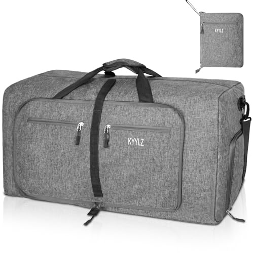 KYYLZ 85L Faltbare Reisetasche Damen Herren, Handgepäck Tasche, Reisetasche Groß mit Schuhfach und Mehreren Taschen, Sporttasche Für Reisen, Sport, Urlaub (Grau)