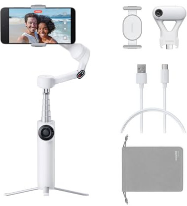 Insta360 Flow 2 Plus Paquete rastreador por IA Color Blanco - Gimbal para teléfono, Seguimiento por IA con Cualquier App, Seguimiento, trípode/Selfie Stick, Gimbal para iPhone/Android