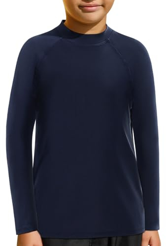MASOCIO Camiseta Proteccion Solar Niño UV UPF 50+ Camiseta Baño de Manga Larga Traje Camiseta Agua Surf Niño Secado Rapido para Natacion Piscina Playa 7-8 Años Azul Marino Azul