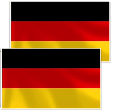 2 Pcs Bandera Alemania Grande para Exterior 90x150cm, Bandera de Alemán Balcón Reforzada y con 4 Ojales Metálicos Alemania Flag, para el Fiestas, Eurocopa, Mundial, Fútbol, ​​Día Nacional
