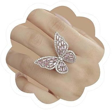 Crystal Butterfly Ring Cubic Zirconia Bow-Knot Knuckle Ring for Women