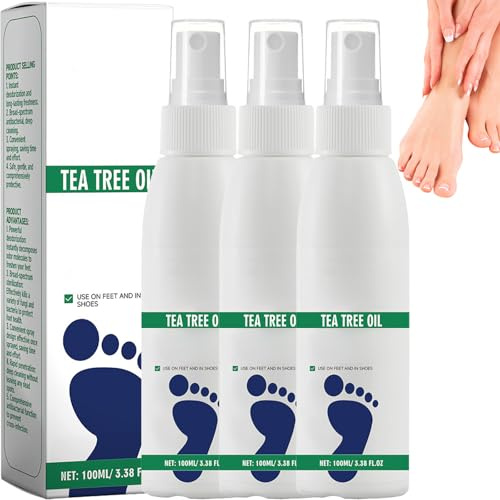 Spray Pieds à l’Huile d’Arbre à Thé, Brume Contrôle des Odeurs pour Pieds qui transpirent et peau humide, Spray Déodorant pour Chaussures et Chaussettes, Rafraîchisseur de Chaussures 100 ml (3pcs)