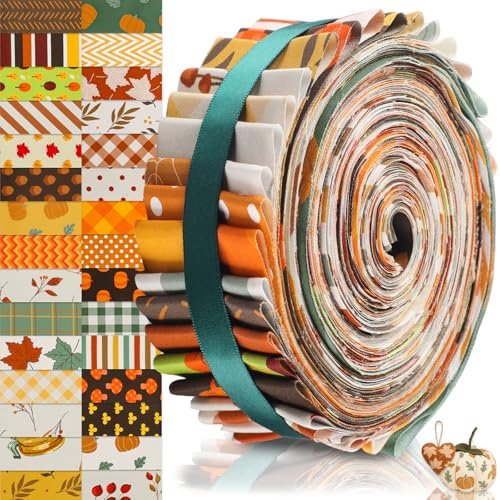 Tatuo 60 Pezzi Rotolo di Tessuto per Quilting Strisce per Quilting Floreali in Porcellana 2,56 x 39,4 Pollici Patchwork Pretagliato per Cucito Fai da te(Autunno)