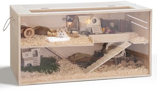 Hamster Cage Chewproof, 97CM Wooden Guinea Pig Cage for Small Animals, Openable Top with Easy View Acrylic Panels for Hamster, Rabbit, Guinea Pig, Hedgehog(2 Layer——97x49x49cm)
