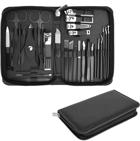 elthmpr Set di 30 pezzi manicure pedicure in acciaio inox professionale per la cura delle unghie con astuccio, set tagliaunghie per uomo e donna, set per la cura delle unghie, per mani, piedi e viso