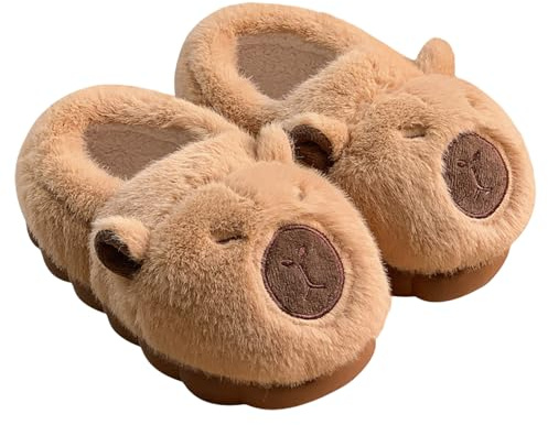 MUNSKT Capybara Plush Slippers for Women Men, Winter Fluffy Cute Warm Funny Comfy Animal House Slipper with Non-Slip Thick Memory Foam Sole for Indoor/Outdoor, Christmas Party