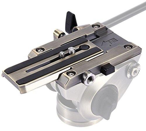 Quick Release Plate, PULUZ Aluminium Alloy Clamp Jaws Adapter Mount System with Sliding Plate + Built-in Bubble Level + 1/4” 3/8” Screws on Tripod & Fluid Drag Head for DSLR SLR Cameras