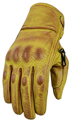 BOSmoto Motorradhandschuhe, Leder Motorradhandschuhen, Chopper Vintage Leder Handschuhe (XL, Wachs Gelb)