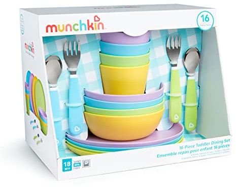 Munchkin® 16pc Baby and Toddler Feeding Supplies Set - Includes Plates, Bowls, Cups and Utensils