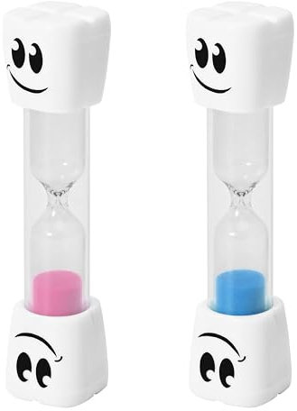 TeacherFav 2-Minuten-Sanduhr zum Zähneputzen für Kinder – 2er-Set kleine Blaue und rosa Smiley-Sanduhren