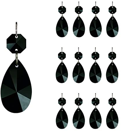 GOLDENHAITAI Lot de 12 pièces de lustre en cristal avec perles octogonales en verre pour lustres, fête de mariage, décoration de Noël Noir