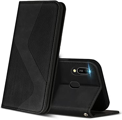 ZONNAVI Hülle für Huawei Y6 2019, PU Leder Handyhülle mit Kartenfächer und Standfunktion, Lederhülle Flip Wallet Case Schutzhülle für Huawei Y6 2019 (Schwarz)