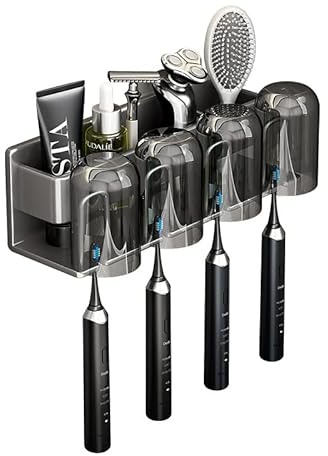 Zahnbürstenhalter für Badezimmer Lagerung, 4 Tassen Zahnbürste Halter Wand montiert, zahnbürstenhalter Wand ohne Bohren große Kapazität Zahnbürste Halter Toothbrush Holder - 4 Slots