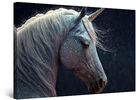 Startonight Quadro su Tela - Cavallo Bianco Glitter - Grande Opere d'Arte Pronte per Appendere Stampa Moderna e Contemporanea 60 x 90 cm Decorazione Parete, Idea Regalo Elegante Luminoso al Buio