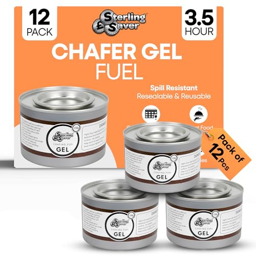 SterlingSaver Pack of 12 Chafing Dish Fuel Gel Cans 3.5 Hours | Odourless Heat Source Buffet Food Warmers for Indoor and Outdoor Use | 210 Mins Long Burn Time for Parties and Catering Events