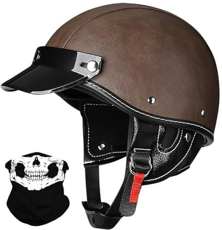 Motorradhelm Retro Halbhelm Helm ECE Zertifizierung Klassisch Jethelm Erwachsene Damen Und Herren Halbschalenhelm E,M57-58CM
