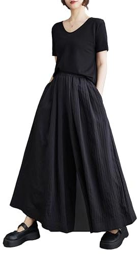 ellazhu Pantalon Jupe Noire pour Femmes Jambe Large Culottes Amples été GZ207
