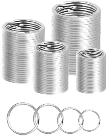 100 Stück Multifunktionalen Runden Schlüsselringe, Edelstahl Flache Schlüsselringe 4 Größen, Stahl GehäRtet Vernickelt HausschlüSseln Ringe, Geteilte Biegeringe für Halsband Schmuck Craft Making