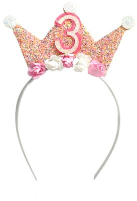 Bliceon Geburtstagskrone Mädchen, Prinzessin Krone Geburtstag Stirnband mit Rose Blumen, Krone 3 Jahre Mädchen für Baby Kinder Geburtstag Party