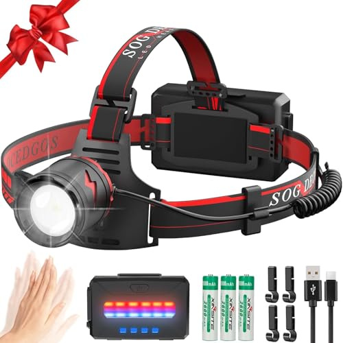 Sogdeco Linterna Frontal LED Recargable, 3000 Lúmens 11 Modos Linterna Cabeza, 6800mAh Frontales LED Alta Potencia, IPX68 Impermeable y Ajustable 90° para Camping, Pesca, Correr, Excursión