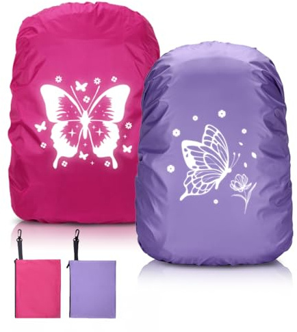2 Pezzi Copri Zaino per Pioggia, 35L Reflective Impermeabile Bambino Copri Zaino, Copertura Zaino Antipioggia, Cover Zaino Impermeabile, Parapioggia Zaino per Scuola, Bicycling, Escursionismo, Viaggio