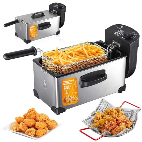 Friteuse à Huile Avec Technologie Zone Froide, 3,5 Litres, 2000 Watts, Cuve Amovible Pour Vider L'Huile, Avec RéGulateur De TempéRature