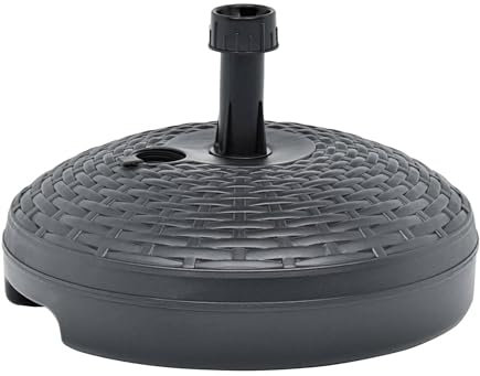 Sicignano | Base Tonda Grande 17 Litri da Riempire per Ombrellone, Plastica, con Tubo, Resistente, Compatibile con Tubo da 33 a 48 mm, Finitura Elegante in Rattan, Ø45x30,5h cm (1, Antracite)