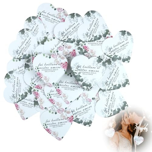 100pcs Etichette Stelline Scintillanti Matrimonio Etichette Scintille Luminose Matrimonio Cartoncini Biglietti per Nozze Sposi Promessa Anniversario Fidanzamento Decorazioni（Cuore）