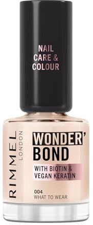 Rimmel Wonder'Bond Care+Color Vernis à ongles, Restaure les ongles, Enrichi en biotine et en kératine vegan, Modulable, 12 ml, 004 WHAT TO WEAR