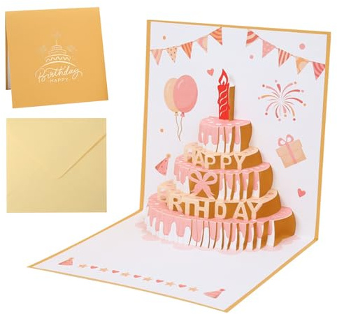CutitiUU Musical Birthday Cards,Gold Glitter Birthday 3D Light-Up Musical Greeting Card,3D Pop Up Birthday Card,Music and Cake Happy Birthday Card,Birthday Gifts for Women Men Kids Child
