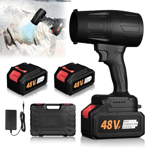 Laubbläser Akku Turbo Gebläse – 500.000 U/min / 1200 g Power Blower mit 2 x 48 V wiederaufladbaren Akkus – Tragbares Akku Gebläse zum zum Entfernen von Laub, Staub & Schnee