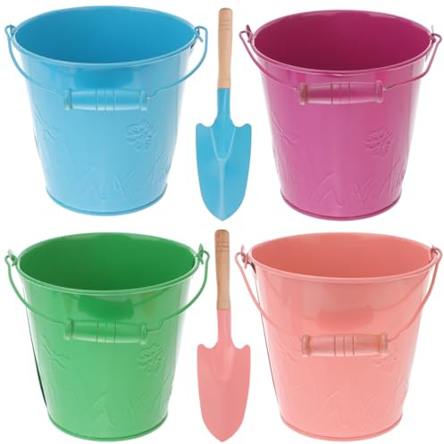 MOLUCKFU Set 6 Pezzi Secchielli da Spiaggia in Ferro Colorati con Pala, Giocattoli Secchiello da Spiaggia Leggeri e Resistenti per Giochi All'aperto e Sabbia Colore Casuale Colore Casuale