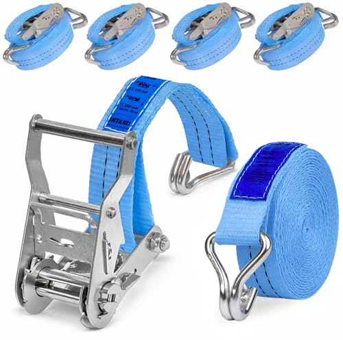 Transport Belts with Tensioner 8m 2000kg 35mm - Set of 4 Pieces - Transport Belt with Load Security Buckle - Blue