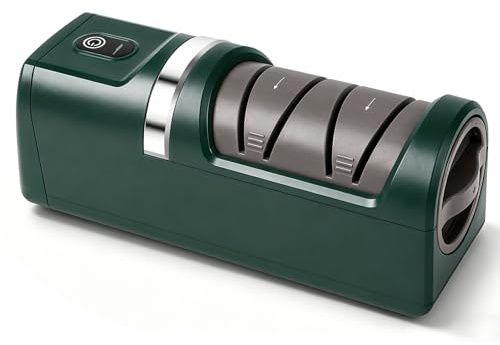 Knivslipare elektrisk, elektrisk knivslip för grova och finer, ergonomisk elektrisk knivsharpener proffs, för knivar med rakt blad, tandade knivar och saxar – grön