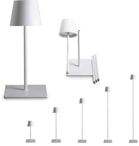 Innoliving INN-295W Lampada LED IP54 Modulare 5in1 a Piantana e da Tavolo Ricaricabile con Luce da Lettura e Soggiorno Senza Fili, Dimmerabile con Touch Control, Ricarica USBc, Design Moderno (Bianco)