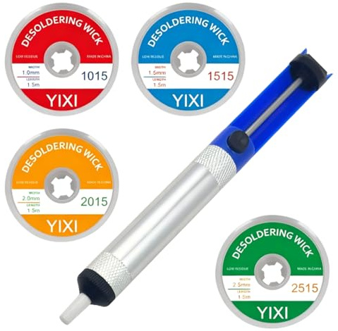 GXGM 5 Pezzi Dissaldatore Aspira Stagno, Treccia Dissaldante, Succhiastagno, Pompe Dissaldanti, Pompa Dissaldante Professionale per l'aspirazione di Stagno di Saldatura liquido