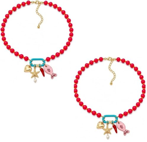 GHHZML fisk pärlhalsband för kvinnor färgglada | Pärlband fisk hänge halsband korall snäckskal sjöstjärna halsband snäcka snäcka snäcka sardin halsband