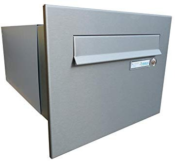 XXL Edelstahl Mauerdurchwurf Briefkasten mit Klingel - Tiefe 39-62 cm - B-242