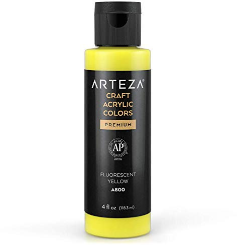 ARTEZA Craft Acrylic Paint, A800 Fluorescent Yellow, 118 ml Bottles, Water-Based, Blendable, Outdoor Paint for Art Projects on Different Surfaces
