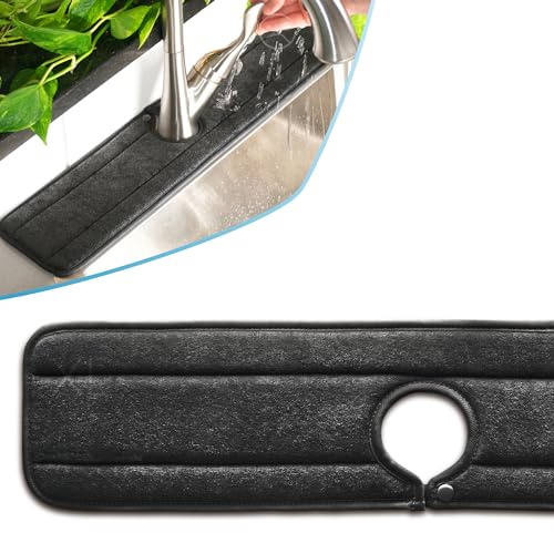 Ternal Original SINKMAT 24in XL Faucet Splash Guard Extra Long Microfiber Sink Drip Catcher Mat Non Slip Countertop Protector Drying Pad Kitchen Bathroom RV Machine Washable [Black]
