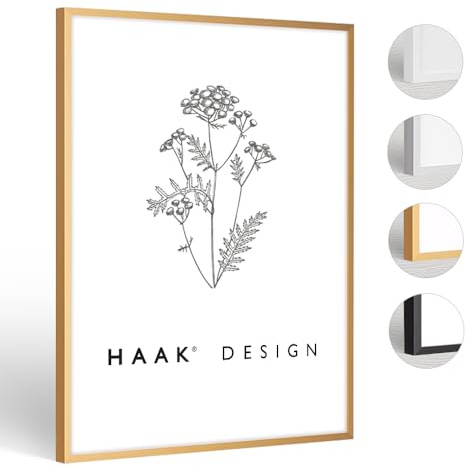 Haak HaakDesign schmaler Bilderrahmen Alena Aluminium Alubilderrahmen 60 x 80 cm Gold Fotorahmen, Geschenkidee