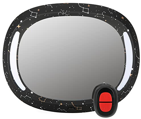 Nuby LED Light Backseat Baby Car Mirror with Remote Controlled Light, Wide View Shatter Resistant Mirror, Adjustable, Night Sky