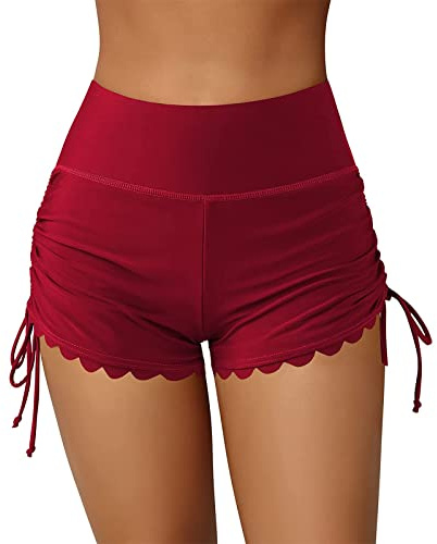 Short de Bain Femme Bas de Maillot de Bain Shorty Taille Haute Culotte Boxer à Cordon pour Plage Piscine Natation Sport