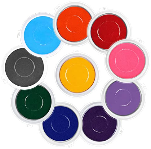 CIOUYAOS 10PCS 7 Large Round Ink Pads for Stamping, 10 Colors DIY Fingerprint Washable Stamp Ink Pads, Rainbow Stamp Pads for Kids Rubber Stamps Crafting Paper Clothing