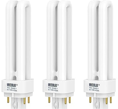 UNITEDLUX 3Pack PLC-13W 4 Pin G24q-1,Double Tube, Compact Fluorescent Light Bulb - Replaces Sylvania 20671 CF13DD/E/835 - Philips 38327-3 PL-C 13W/835/4P/ALTO and GE 97596 F13DBX/835/ECO4P(3)