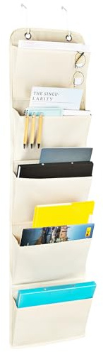Niboken Tableau de Poche Rangement Dossier Organisateur en Tissu Fichiers Suspendus Format Lettre 5 Pochettes avec étiquette Support pour Bureau Maison Magazine