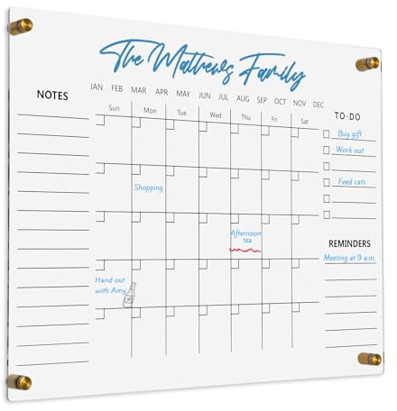 Okydoky Transparenter Acryl-Magnetkalender, trocken abwischbar, 43,2 x 33 cm, Familienplaner, Monatskalender, trocken abwischbares Whiteboard für Zuhause, Büro, wiederverwendbares Whiteboard