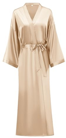 MizzGenio Women's Long Satin Kimono Robes Silky Bathrobes Long Bridesmaid Robes Dressing Gowns Champagne,L/XL