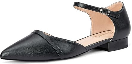 GENSHUO Women Shoes Ballet Flats Pumps Low Heel Pointed Toe Adjustable Strap Elegant for Daily Dress, Black, 6 UK